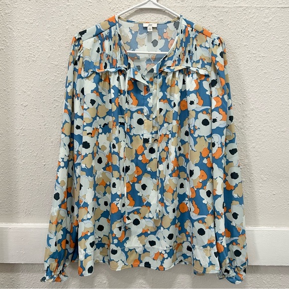 JOIE Floral Fields Blue and Orange Peasant Blouse Medium - Picture 2 of 8